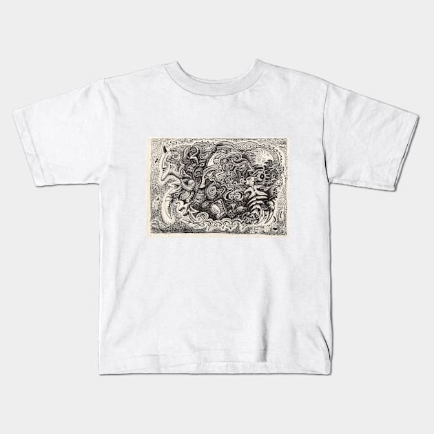 Hybrid Beast ink drawing Kids T-Shirt by Backbrain